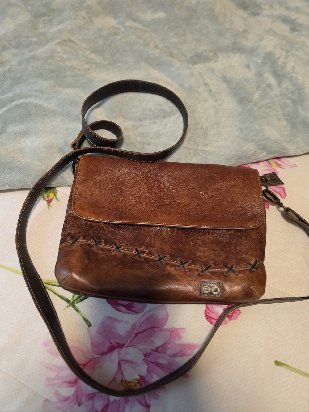 Bed Stu Brown Leather Crossbody with Contrast Whipstitch